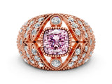 Rose gold Fancy Pink Cushion Cut Brilliant Halo Pave Diamond Milgrain Ring