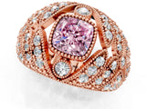 Rose gold Fancy Pink Cushion Cut Brilliant Halo Pave Diamond Milgrain Ring_1