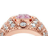 Rose gold Fancy Pink Cushion Cut Brilliant Halo Pave Diamond Milgrain Ring_4