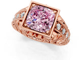Rose gold Fancy Pink Cushion Cut Brilliant Milgrain Filigree Diamond Ring with Square Prong Setting_13