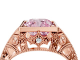 Rose gold Fancy Pink Cushion Cut Brilliant Milgrain Filigree Diamond Ring with Square Prong Setting_16