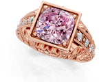 Rose gold Fancy Pink Cushion Cut Brilliant Milgrain Filigree Diamond Ring with Square Prong Setting_7