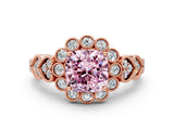 Rose gold Fancy Pink Cushion Cut Brilliant Milgrain Pave Heart Band Solitaire Ring