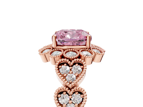Rose gold Fancy Pink Cushion Cut Brilliant Milgrain Pave Heart Band Solitaire Ring_5