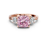 Rose gold Fancy Pink Cushion Cut Brilliant Three-Stone Diamond Ring with Pavé Band and Four-Prong Setting_3