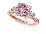 Rose gold Fancy Pink Cushion Cut Brilliant Three-Stone Diamond Ring with Pavé Band and Four-Prong Setting_4