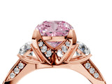 Rose gold Fancy Pink Cushion Cut Brilliant Three-Stone Diamond Ring with Pavé Band and Four-Prong Setting_7