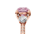 Rose gold Fancy Pink Cushion Cut Brilliant Three-Stone Diamond Ring with Pavé Band and Four-Prong Setting_8