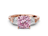 Rose gold Fancy Pink Cushion Cut Brilliant Three-Stone Pave Band with Four-Prong Setting