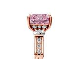 Rose gold Fancy Pink Cushion Cut Brilliant Three-Stone Pave Band with Four-Prong Setting_5
