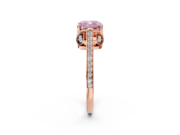 Rose gold Fancy Pink Cushion  Cut Cathedral Pave Diamond Engagement Ring with Six-Prong Setting