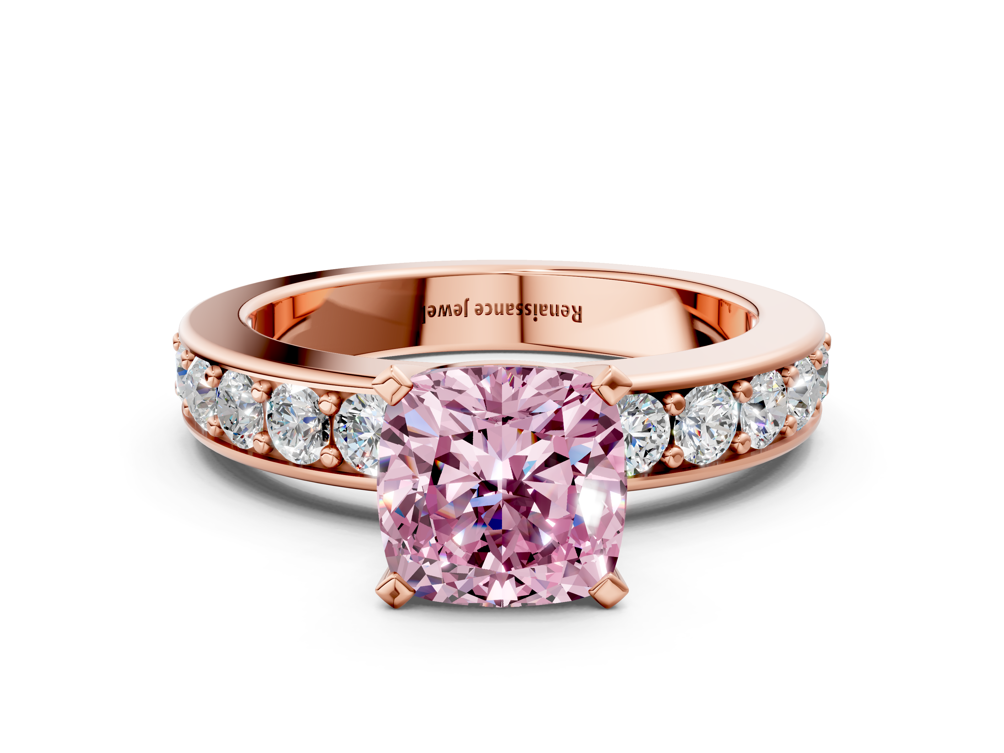 Rose gold Fancy Pink Cushion  Cut Channel Set Diamond Engagement Ring with Four-Prong Setting_244