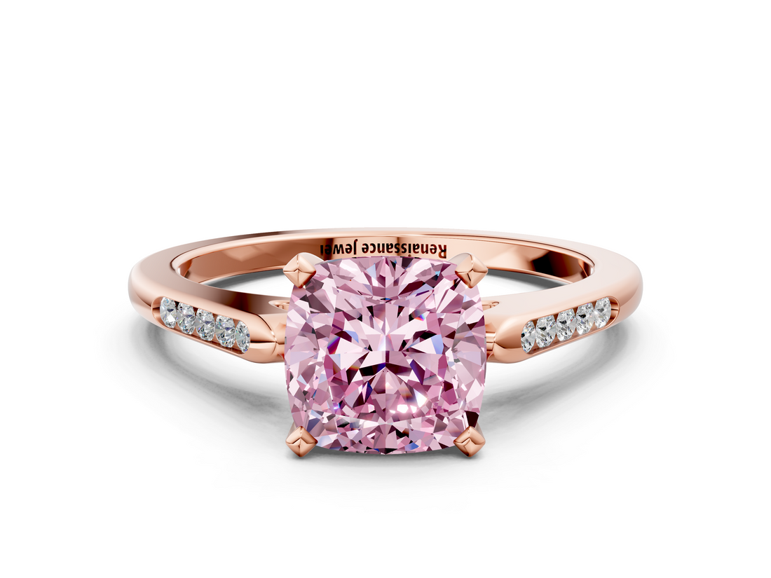 Rose gold Fancy Pink Cushion  Cut Channel Set Solitaire Engagement Ring with Four-Prong Setting_224