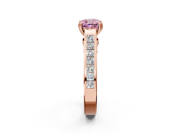 Rose Gold Cushion Cut Channel Set Solitaire Engagement Ring Setting for Fancy Pink Center with Double Claw Prongs
