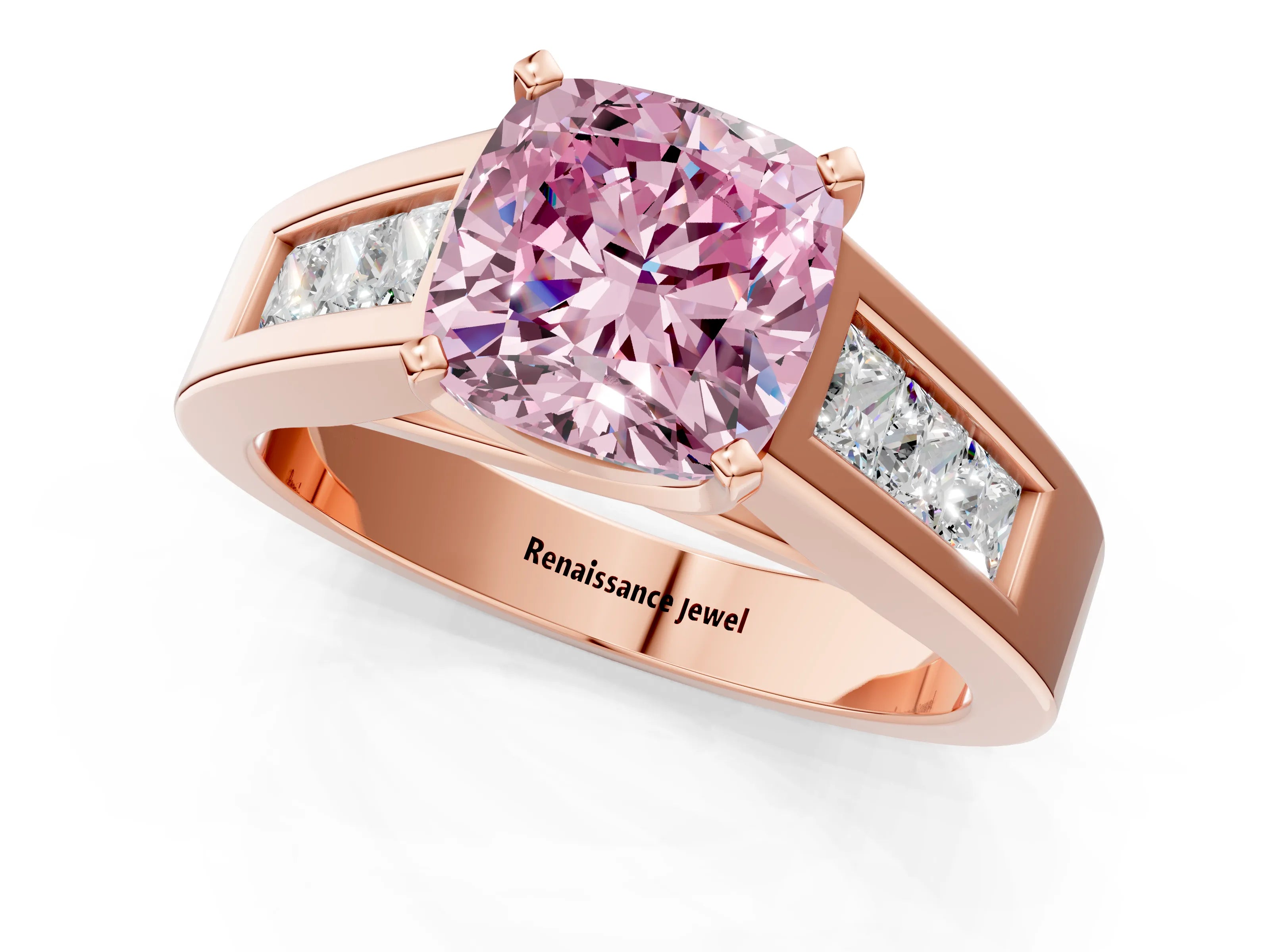 Rose gold Fancy Pink Cushion Cut Cut Channel Set Solitaire Ring with Four-Prong Setting_1