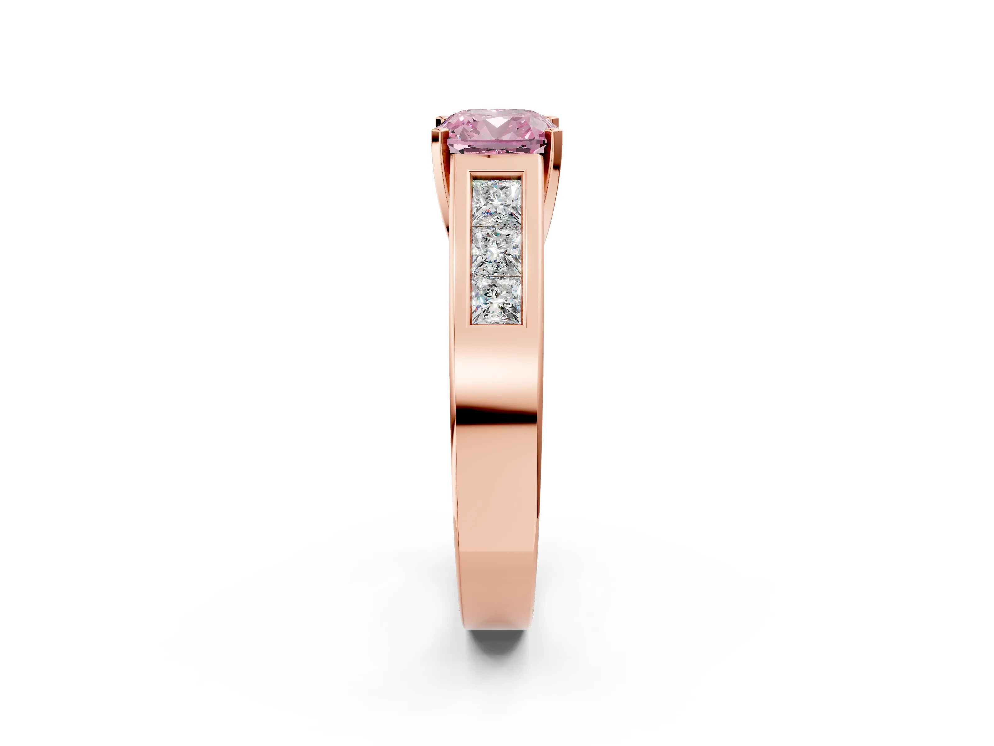 Rose gold Fancy Pink Cushion Cut Cut Channel Set Solitaire Ring with Four-Prong Setting_2