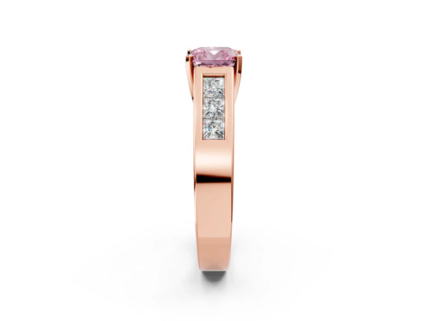 Rose gold Fancy Pink Cushion Cut Cut Channel Set Solitaire Ring with Four-Prong Setting