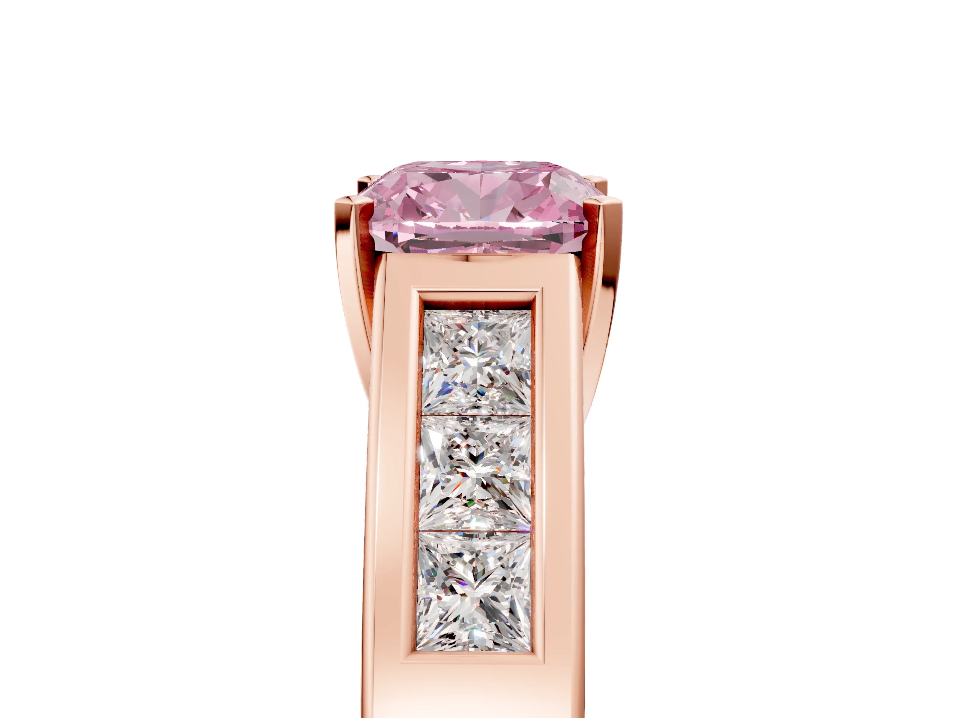 Rose gold Fancy Pink Cushion Cut Cut Channel Set Solitaire Ring with Four-Prong Setting_5