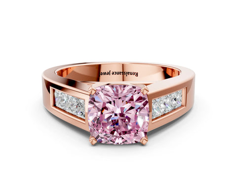 Rose gold Fancy Pink Cushion Cut Cut Channel Set Solitaire Ring with Four-Prong Setting