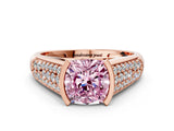 Rose gold Fancy Pink Cushion Cut Cut Diamond Channel Set Pave Band with Tension Prong Setting