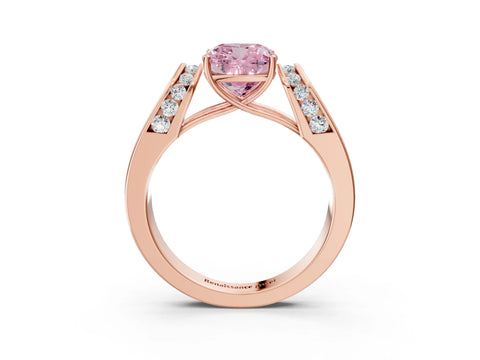 Rose gold Fancy Pink Cushion Cut Cut Diamond Channel Set Solitaire Ring with Four-Prong Setting_3