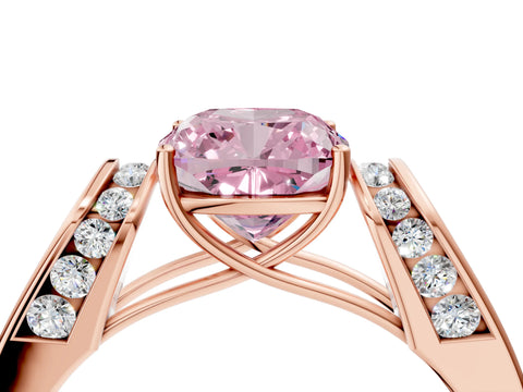 Rose gold Fancy Pink Cushion Cut Cut Diamond Channel Set Solitaire Ring with Four-Prong Setting_4