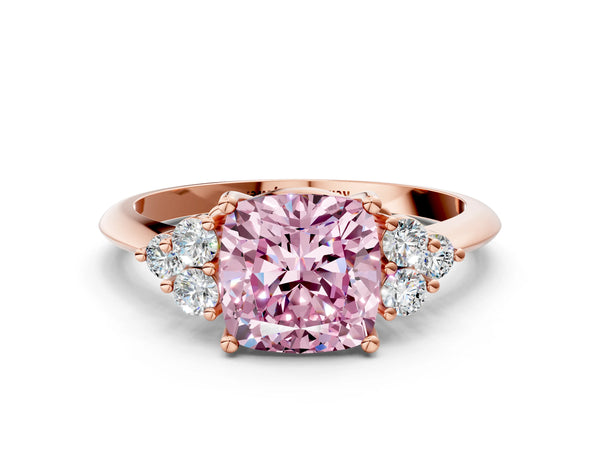 Rose gold Fancy Pink Cushion Cut Cut Diamond Cluster Ring with Solitaire Band and Four-Prong Setting