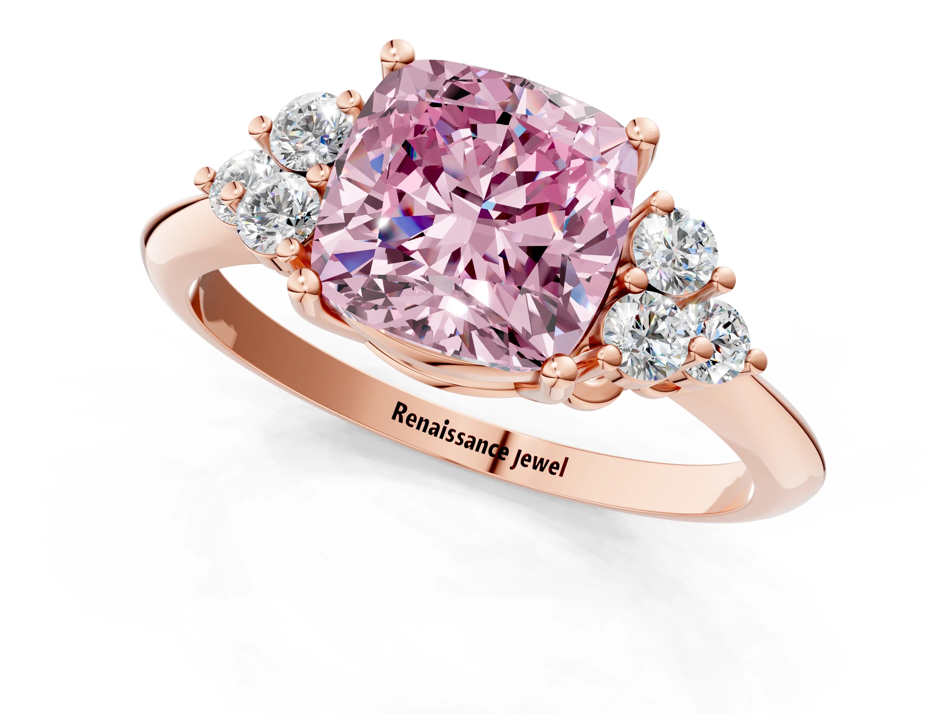 Rose gold Fancy Pink Cushion Cut Cut Diamond Cluster Ring with Solitaire Band and Four-Prong Setting_1