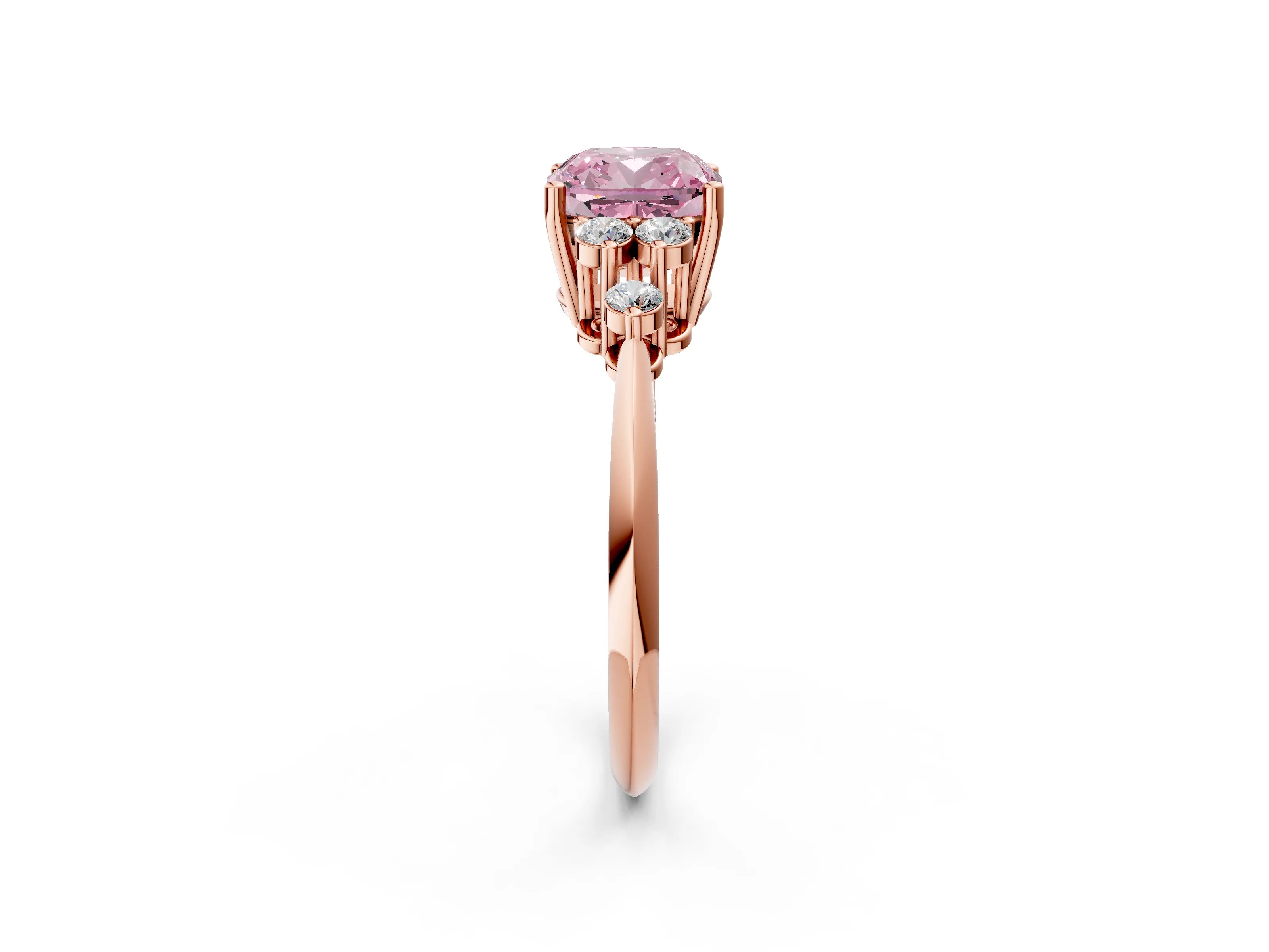 Rose gold Fancy Pink Cushion Cut Cut Diamond Cluster Ring with Solitaire Band and Four-Prong Setting_14