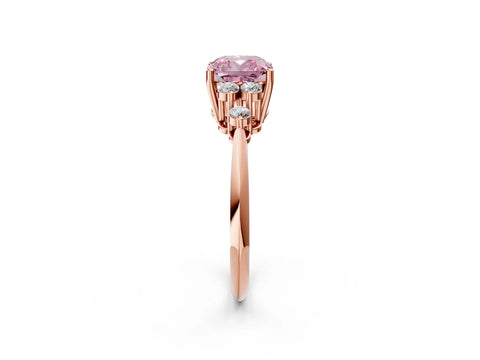 Rose gold Fancy Pink Cushion Cut Cut Diamond Cluster Ring with Solitaire Band and Four-Prong Setting_14