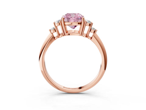 Rose gold Fancy Pink Cushion Cut Cut Diamond Cluster Ring with Solitaire Band and Four-Prong Setting_15