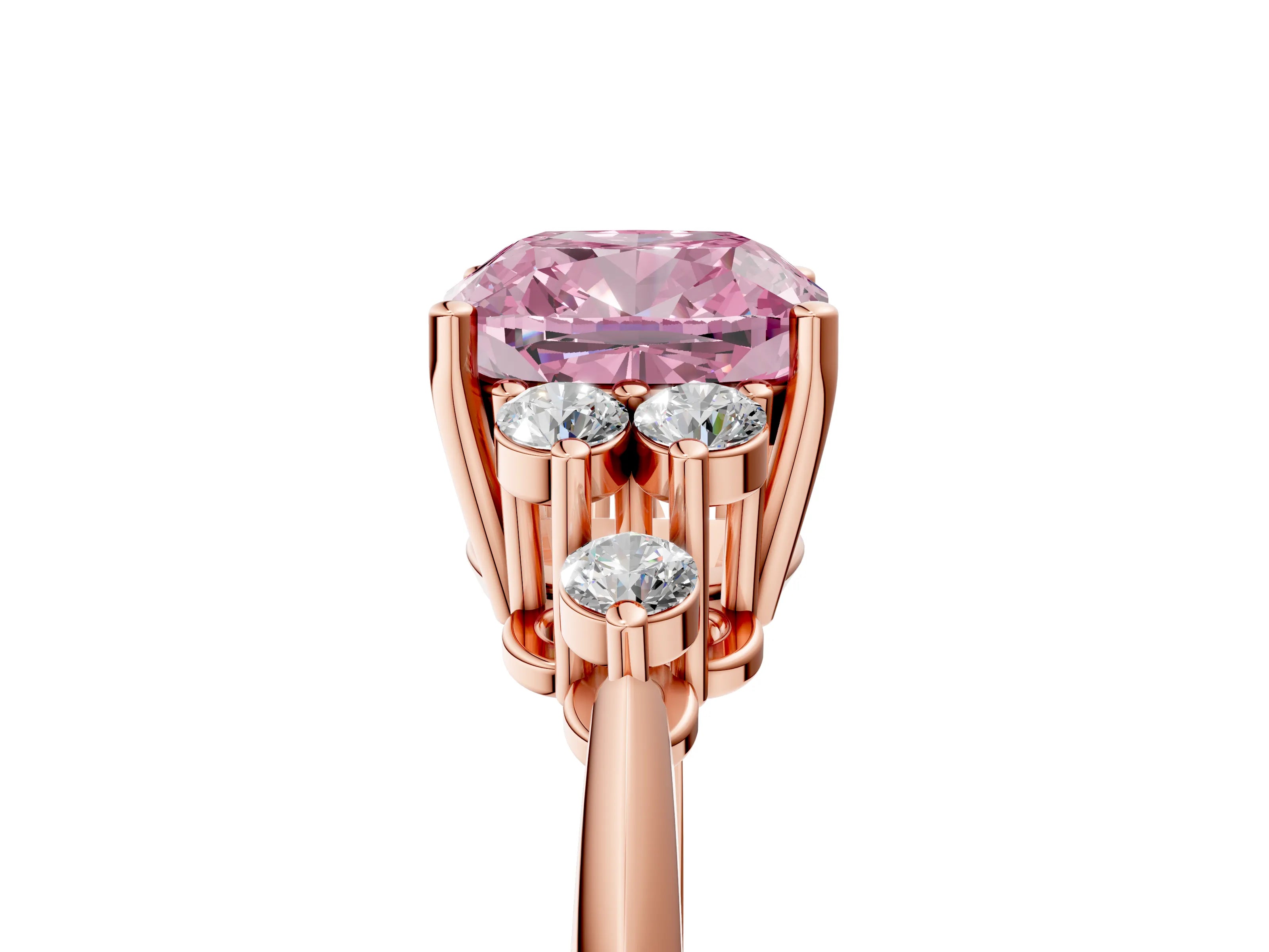Rose gold Fancy Pink Cushion Cut Cut Diamond Cluster Ring with Solitaire Band and Four-Prong Setting_17