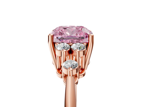 Rose gold Fancy Pink Cushion Cut Cut Diamond Cluster Ring with Solitaire Band and Four-Prong Setting_17