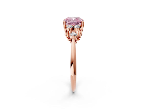 Rose gold Fancy Pink Cushion Cut Cut Diamond Cluster Ring with Solitaire Band and Four-Prong Setting