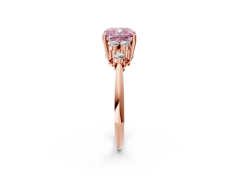 Rose gold Fancy Pink Cushion Cut Cut Diamond Cluster Ring with Solitaire Band and Four-Prong Setting_2