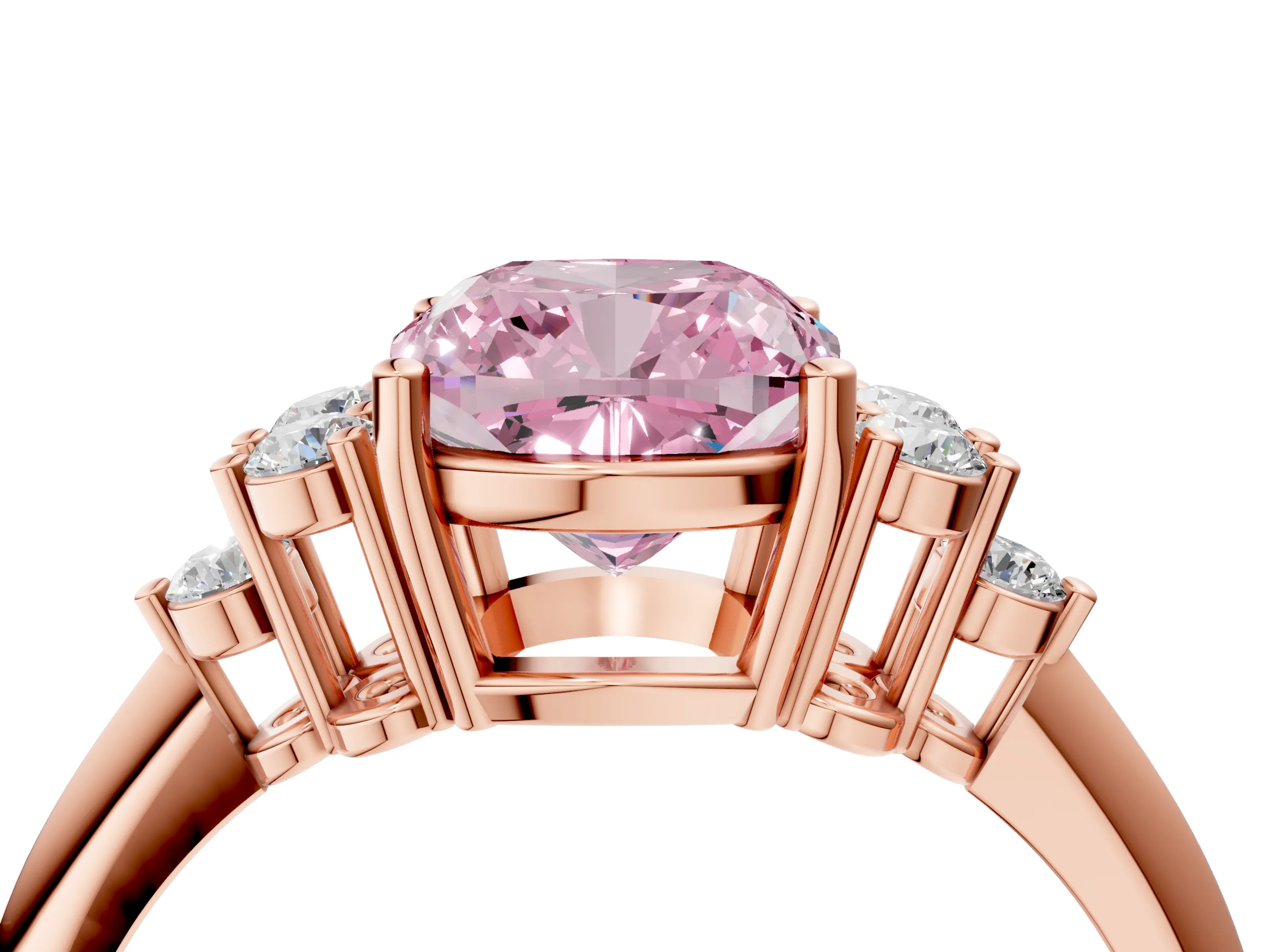 Rose gold Fancy Pink Cushion Cut Cut Diamond Cluster Ring with Solitaire Band and Four-Prong Setting_4
