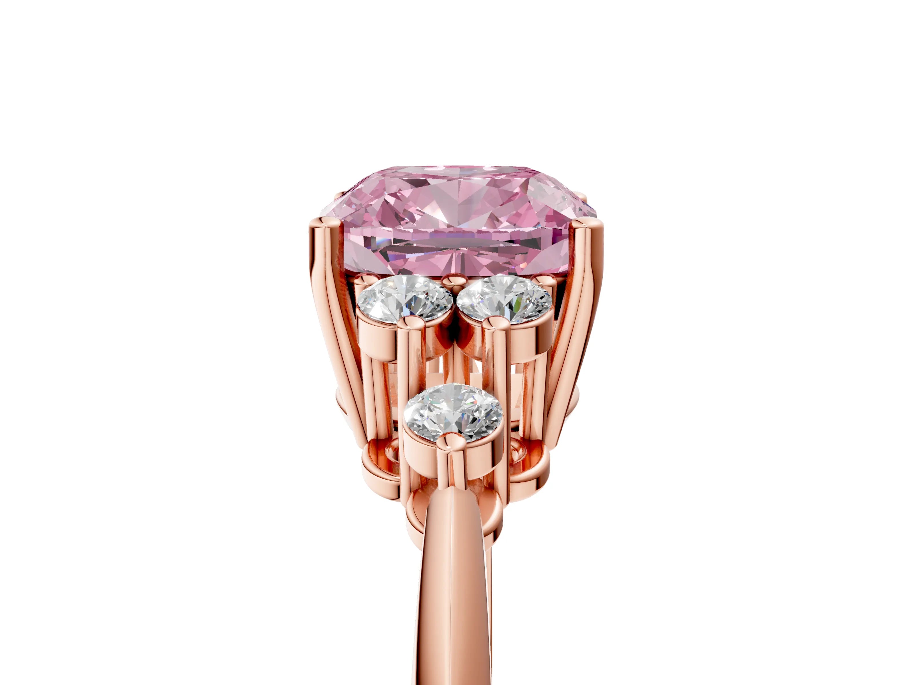 Rose gold Fancy Pink Cushion Cut Cut Diamond Cluster Ring with Solitaire Band and Four-Prong Setting_5