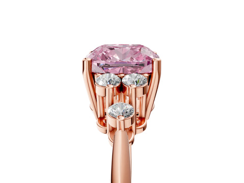 Rose gold Fancy Pink Cushion Cut Cut Diamond Cluster Ring with Solitaire Band and Four-Prong Setting_5