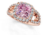 Rose gold Fancy Pink Cushion Cut Cut Diamond Halo Engagement Ring with Open Split Pavé Band_1