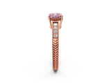 Rose gold Fancy Pink Cushion Cut Cut Diamond Milgrain Pave Band Four-Prong Setting Ring_5