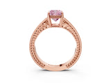 Rose gold Fancy Pink Cushion Cut Cut Diamond Milgrain Pave Band Four-Prong Setting Ring_6