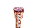 Rose gold Fancy Pink Cushion Cut Cut Diamond Milgrain Pave Band Four-Prong Setting Ring_8