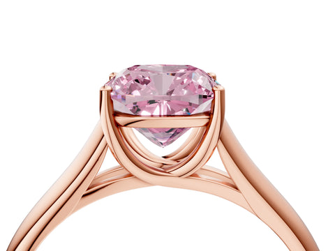 Rose gold Fancy Pink Cushion Cut Cut Diamond Solitaire Engagement Ring with Tapered Plain Band and Four-Prong Setting_4