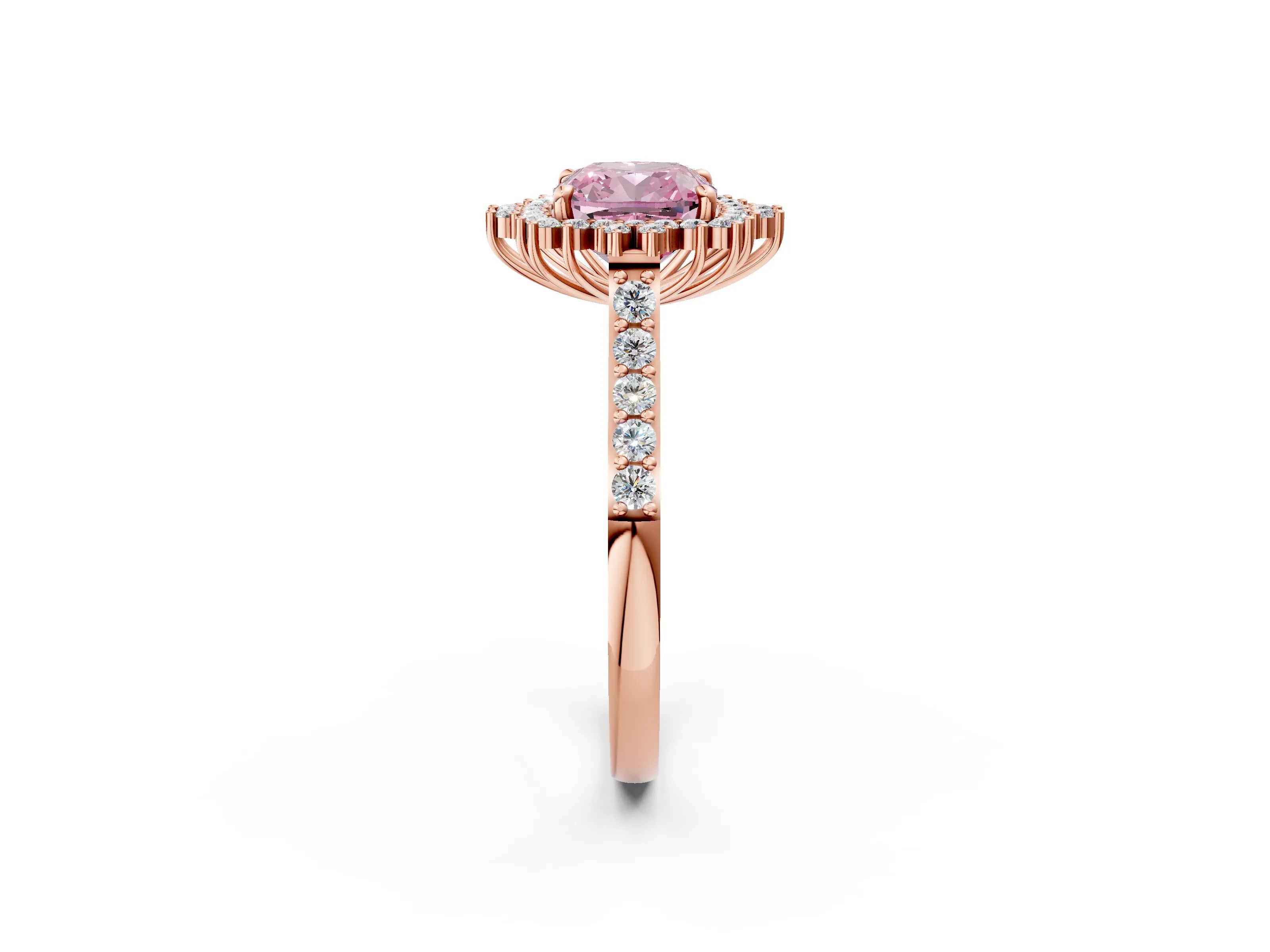 Rose gold Fancy Pink Cushion Cut Cut Diamond Sunburst Halo Engagement Ring with Pavé Band_2