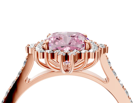 Rose gold Fancy Pink Cushion Cut Cut Diamond Sunburst Halo Engagement Ring with Pavé Band_4