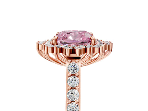 Rose gold Fancy Pink Cushion Cut Cut Diamond Sunburst Halo Engagement Ring with Pavé Band_5