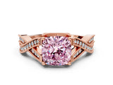 Rose gold Fancy Pink Cushion Cut Cut Diamond Twisted Band with Milgrain Pave Setting and Four-Prong Setting