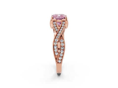 Rose gold Fancy Pink Cushion Cut Cut Diamond Twisted Band with Milgrain Pave Setting and Four-Prong Setting_2