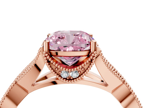 Rose gold Fancy Pink Cushion Cut Cut Diamond Twisted Band with Milgrain Pave Setting and Four-Prong Setting_4