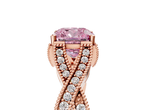Rose gold Fancy Pink Cushion Cut Cut Diamond Twisted Band with Milgrain Pave Setting and Four-Prong Setting_5